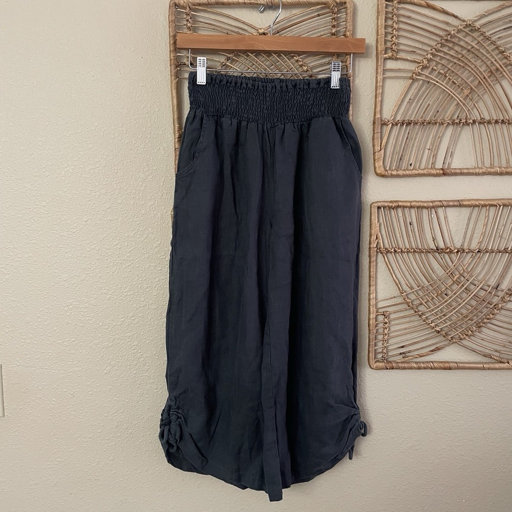 Nomad the Label Sadhu Gray French Linen Flax Pants Gray Boho Lagenlook‎ Sz 6 B24